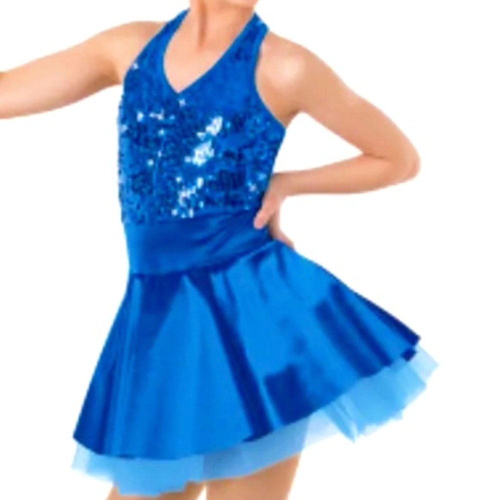 Weissman Medium Child Blue Sequin Halter Jazz Dance Tap Musical Theater Costume